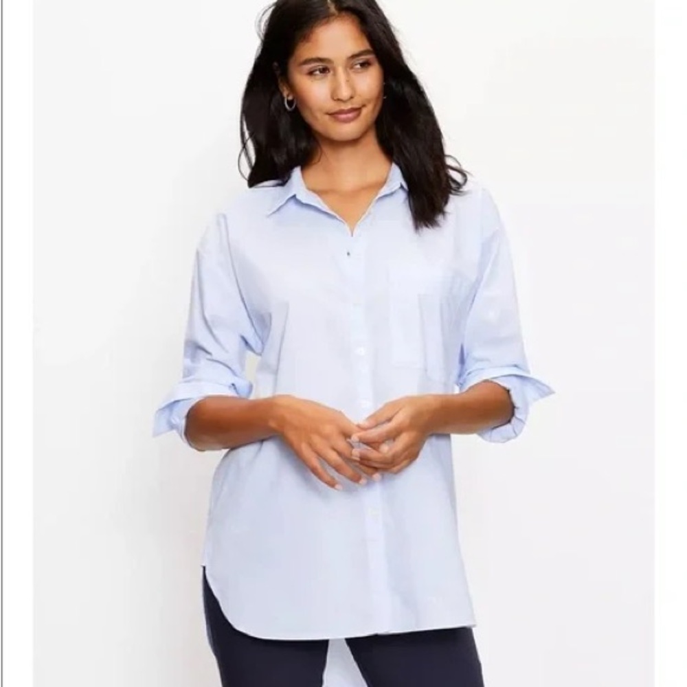 LOFT Casual Relaxed Light Blue Button Down Shirt